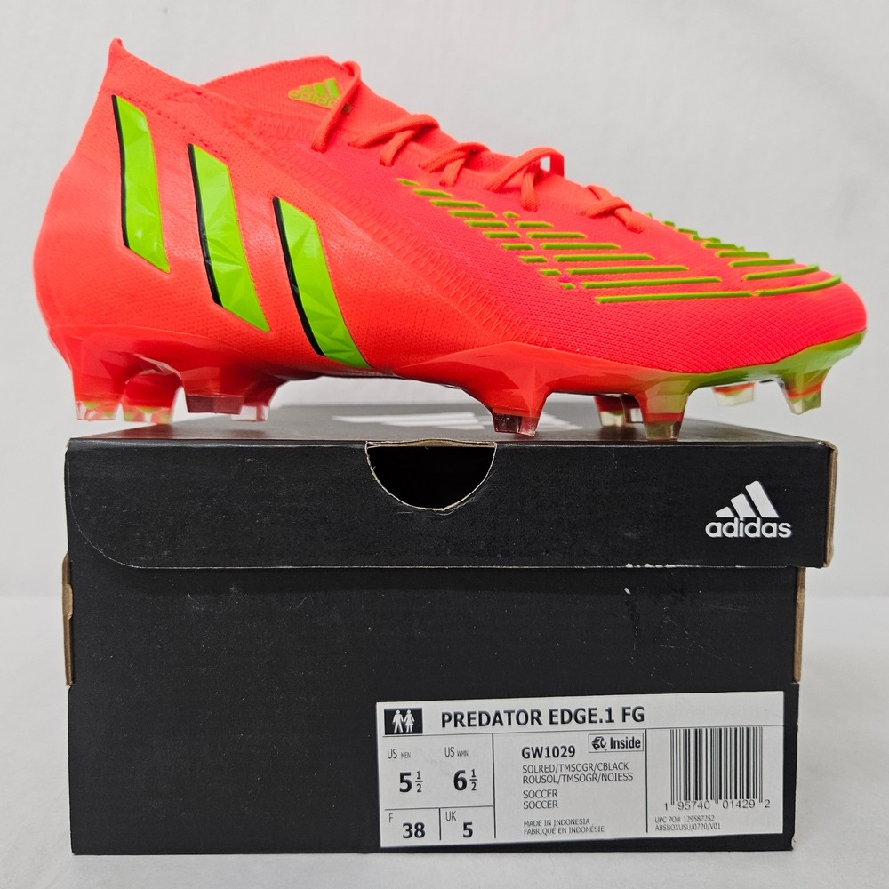 Adidas Predator Edge.1 Firm Ground Soccer‎ Cleats GW1029 Solar Red Mens Size 5.5